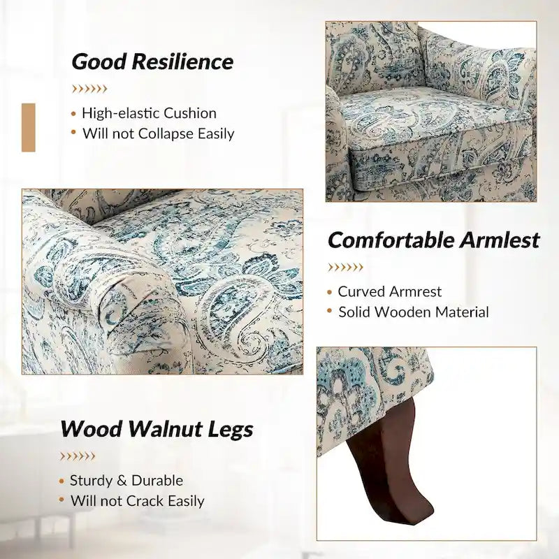 Samouel Modern Floral Upholstered Armchair with Wingback Design by HULALA HOME