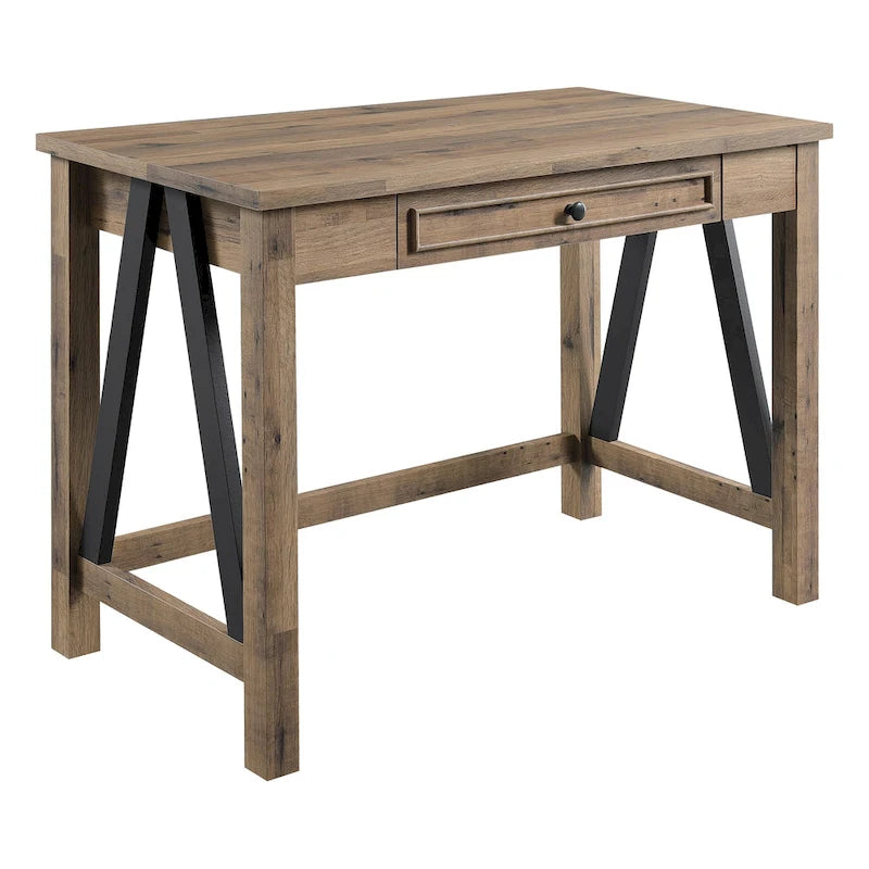 Industrial Trestle Writing Desk with USB Ports and AC Outlets Salvage Oak