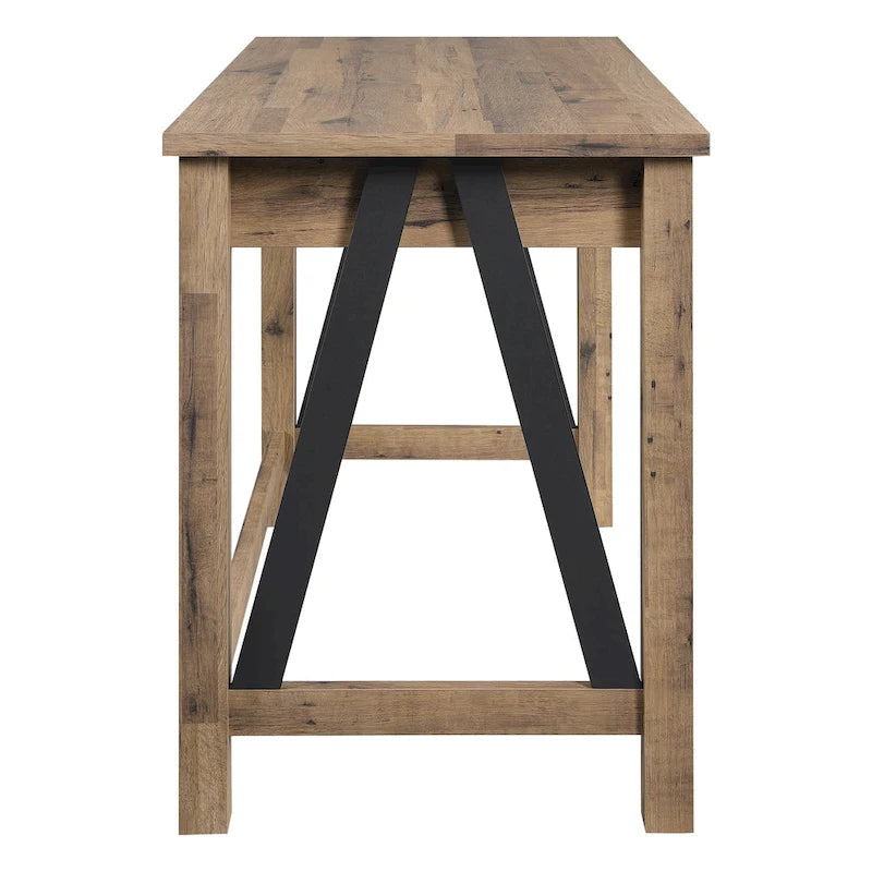 Industrial Trestle Writing Desk with USB Ports and AC Outlets Salvage Oak