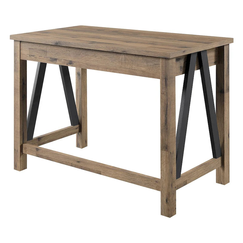 Industrial Trestle Writing Desk with USB Ports and AC Outlets Salvage Oak