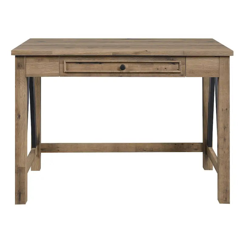 Industrial Trestle Writing Desk with USB Ports and AC Outlets Salvage Oak