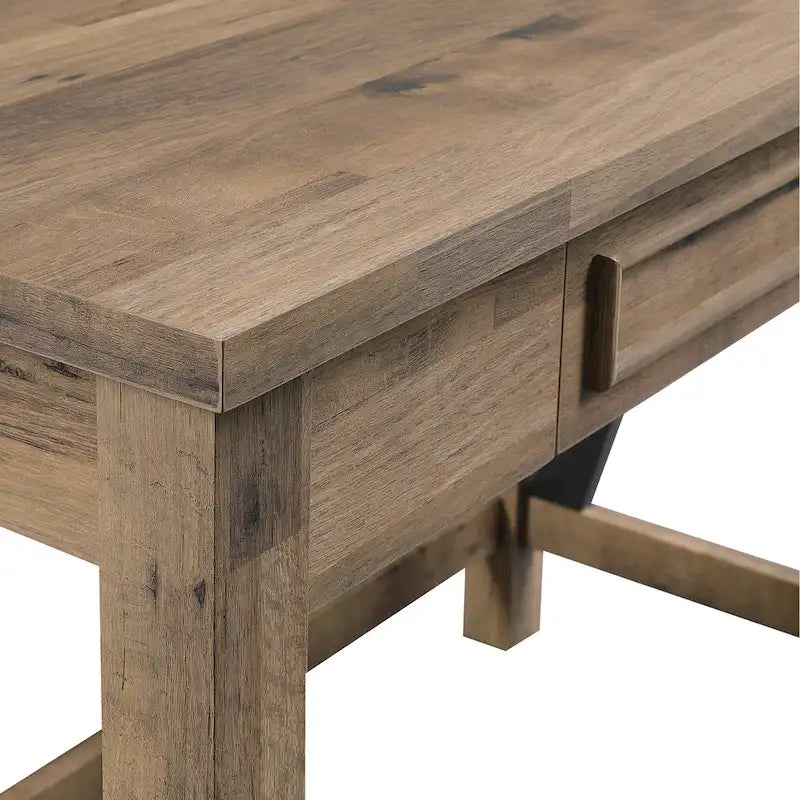 Industrial Trestle Writing Desk with USB Ports and AC Outlets Salvage Oak