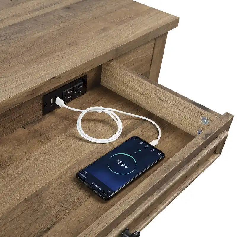 Industrial Trestle Writing Desk with USB Ports and AC Outlets Salvage Oak