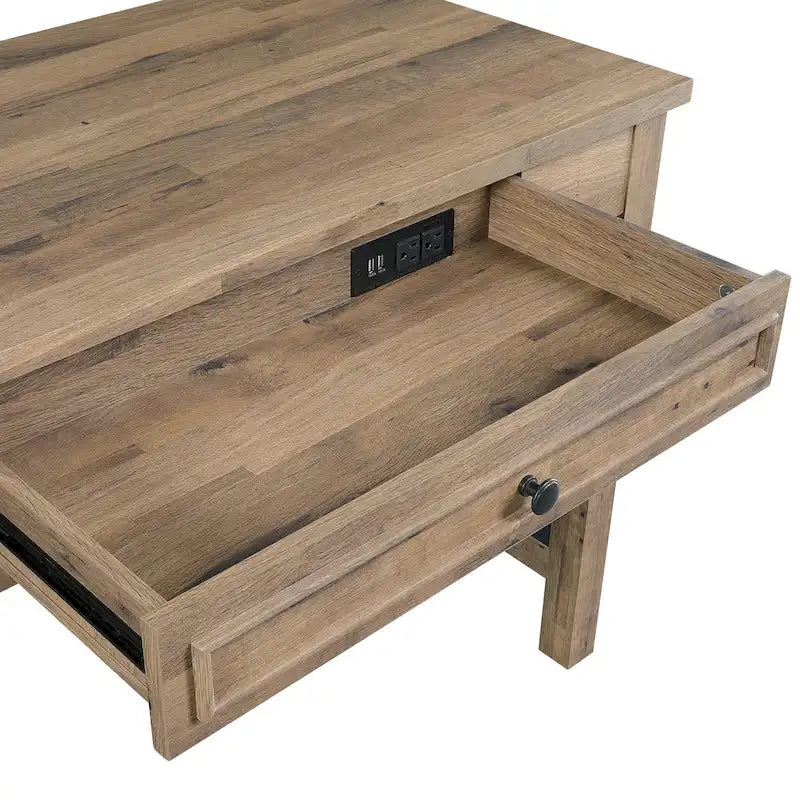 Industrial Trestle Writing Desk with USB Ports and AC Outlets Salvage Oak