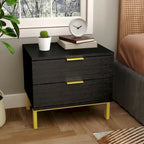 Mesa de Cabeceira Moderna com 2 Gavetas e Pernas Metálicas para Quarto