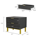 Mesa de Cabeceira Moderna com 2 Gavetas e Pernas Metálicas para Quarto