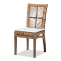 Modern Bohemian Rattan/ Mahogany Wood Dining Chair with Cushion