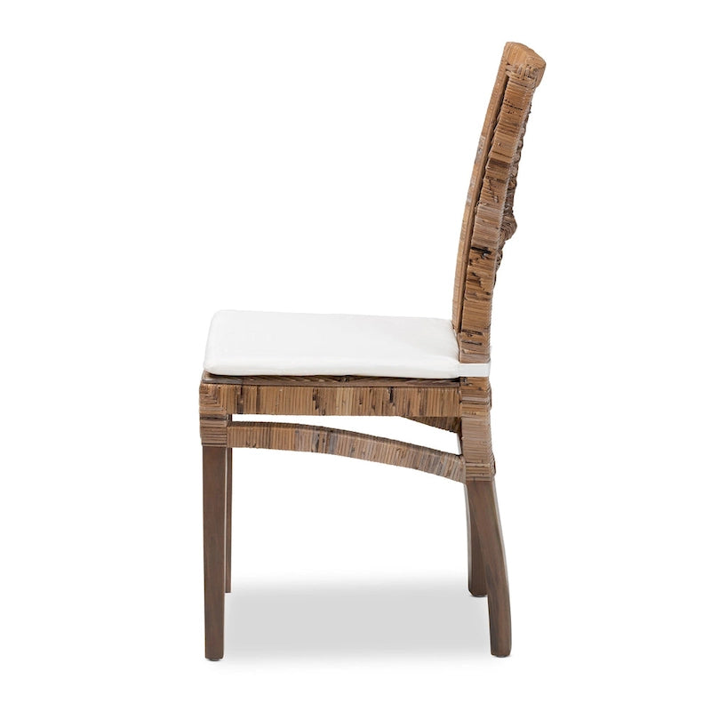 Modern Bohemian Rattan/ Mahogany Wood Dining Chair with Cushion