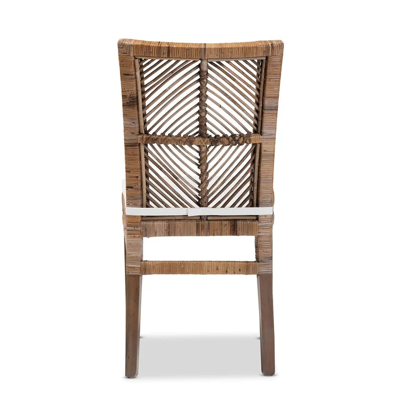 Modern Bohemian Rattan/ Mahogany Wood Dining Chair with Cushion