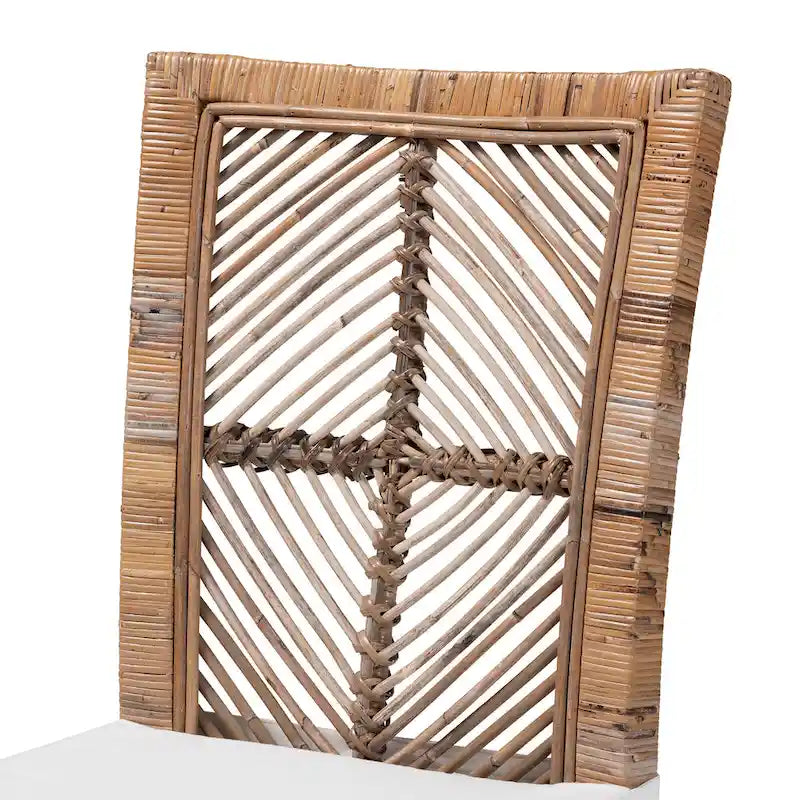 Modern Bohemian Rattan/ Mahogany Wood Dining Chair with Cushion