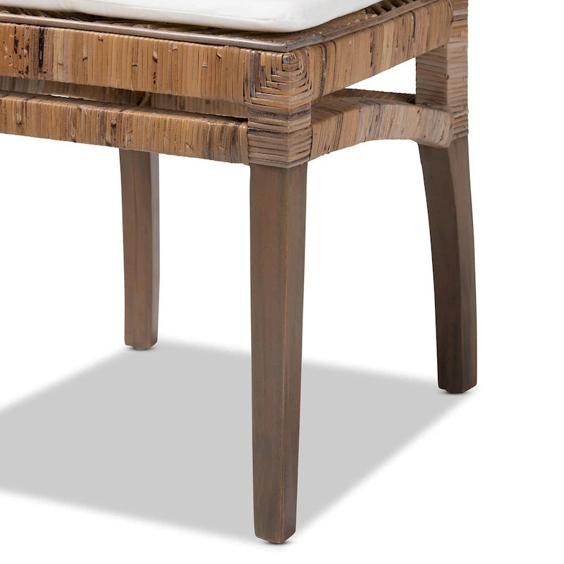 Modern Bohemian Rattan/ Mahogany Wood Dining Chair with Cushion
