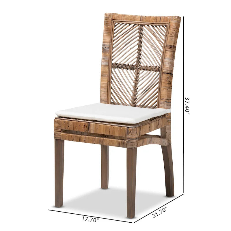 Modern Bohemian Rattan/ Mahogany Wood Dining Chair with Cushion