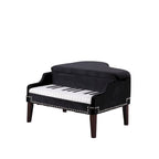 Banco Otomano para Arrumação em Formato de Piano de Cauda, em Veludo Azul-Marinho, com Tachas Decorativas