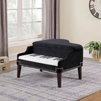 Banco Otomano para Arrumação em Formato de Piano de Cauda, em Veludo Azul-Marinho, com Tachas Decorativas
