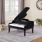 Banco Otomano para Arrumação em Formato de Piano de Cauda, em Veludo Azul-Marinho, com Tachas Decorativas