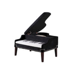 Banco Otomano para Arrumação em Formato de Piano de Cauda, em Veludo Azul-Marinho, com Tachas Decorativas