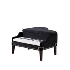 Banco Otomano para Arrumação em Formato de Piano de Cauda, em Veludo Azul-Marinho, com Tachas Decorativas