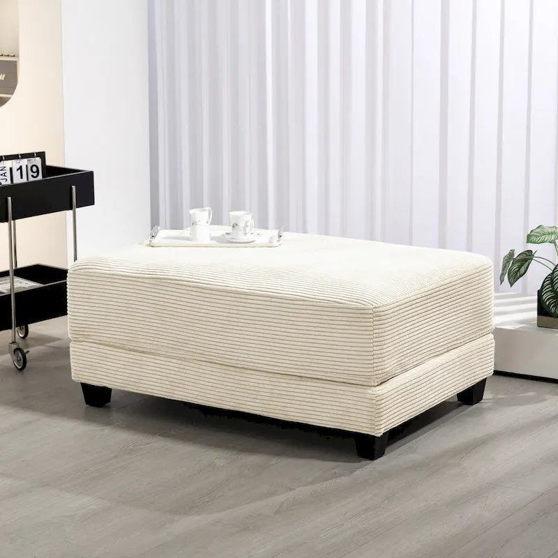 Oversized Corduroy Ottoman with Taper Legs for Living Room
