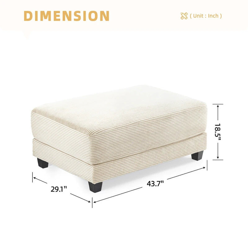 Oversized Corduroy Ottoman with Taper Legs for Living Room