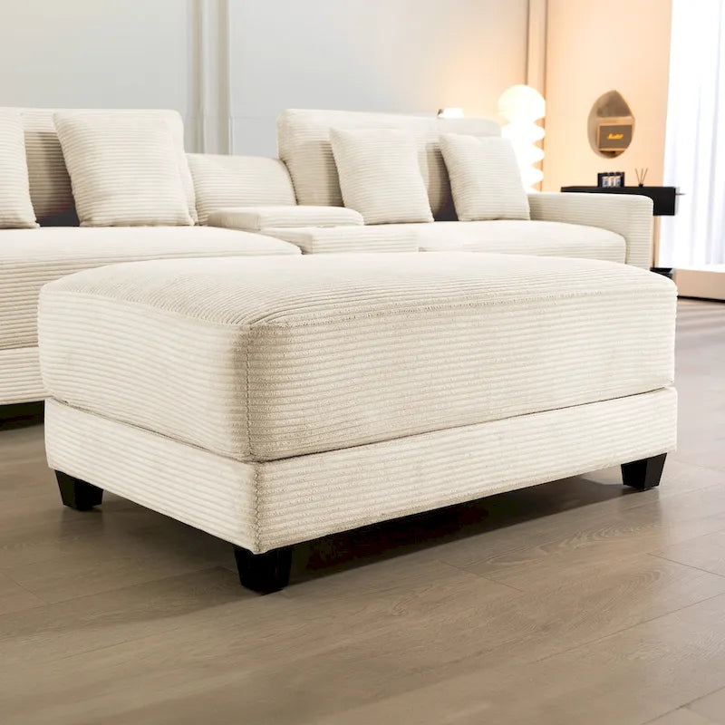 Oversized Corduroy Ottoman with Taper Legs for Living Room