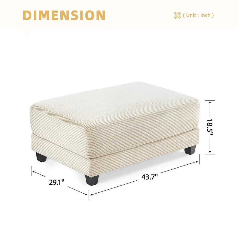 Oversized Corduroy Ottoman with Taper Legs for Living Room