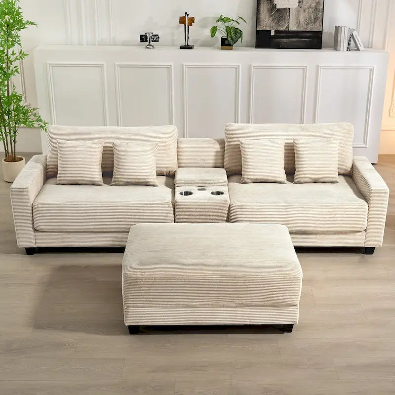 Oversized Corduroy Ottoman with Taper Legs for Living Room