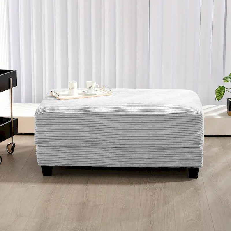 Oversized Corduroy Ottoman with Taper Legs for Living Room