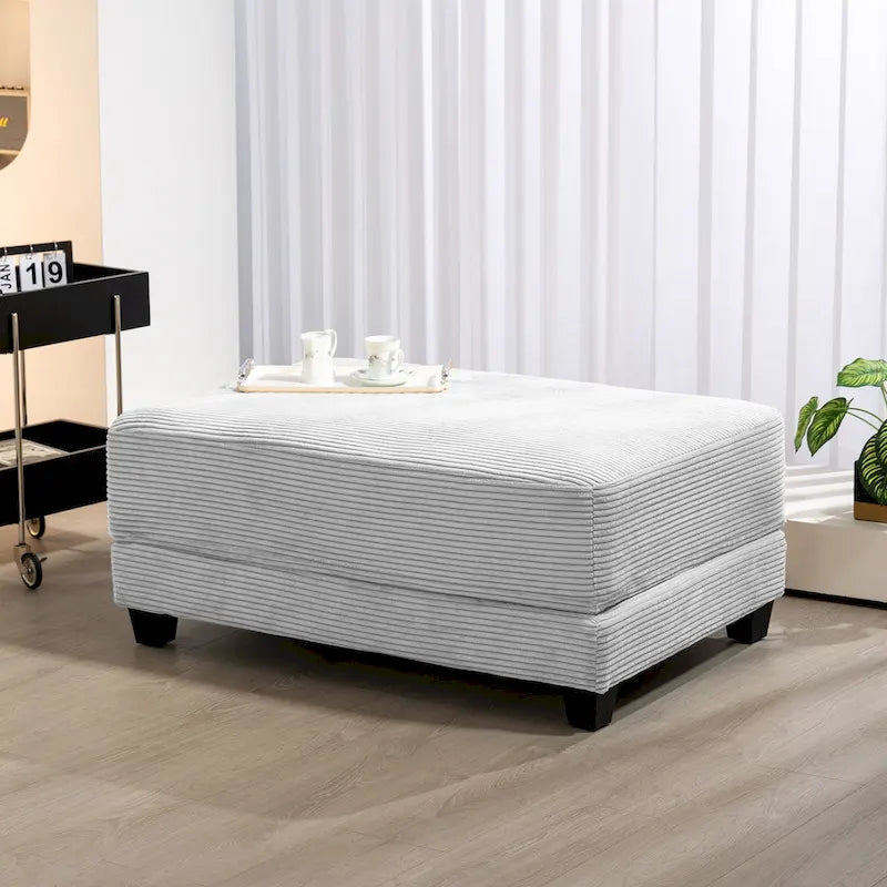 Oversized Corduroy Ottoman with Taper Legs for Living Room