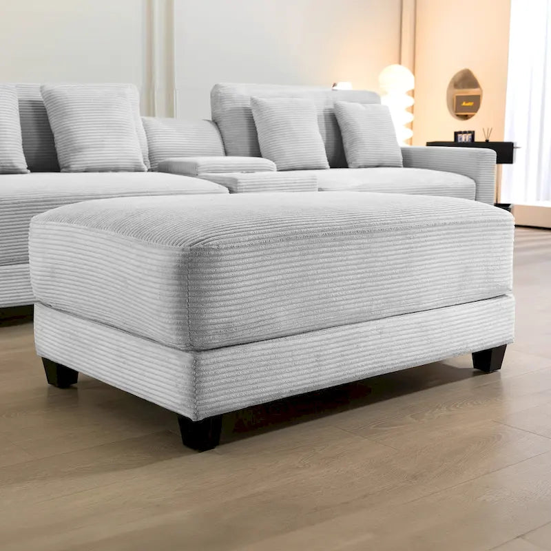 Oversized Corduroy Ottoman with Taper Legs for Living Room