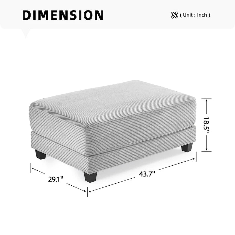 Oversized Corduroy Ottoman with Taper Legs for Living Room