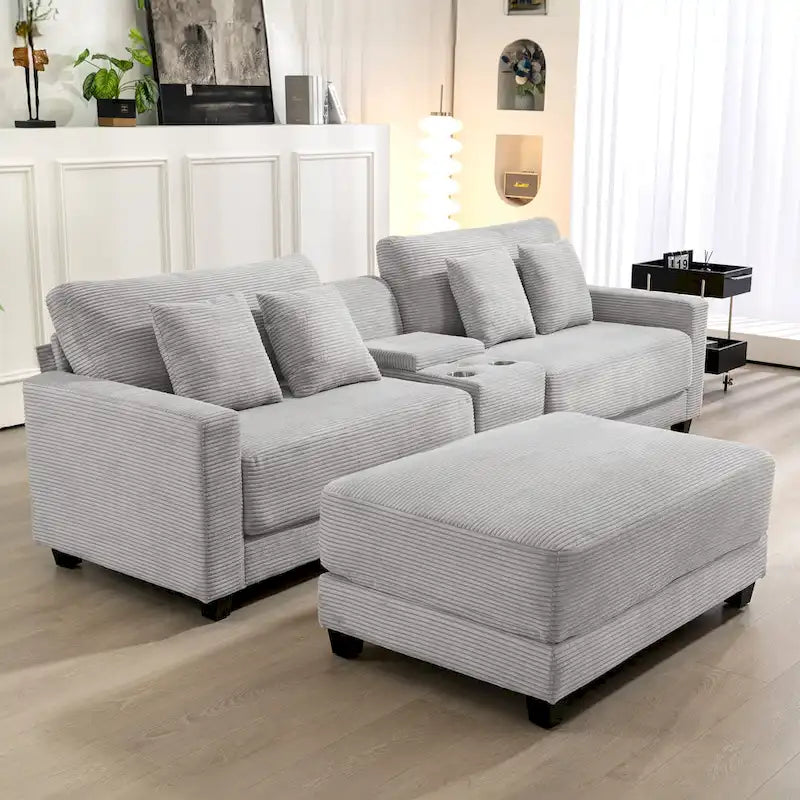 Oversized Corduroy Ottoman with Taper Legs for Living Room