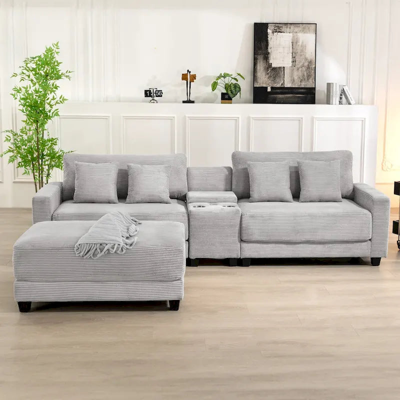 Oversized Corduroy Ottoman with Taper Legs for Living Room