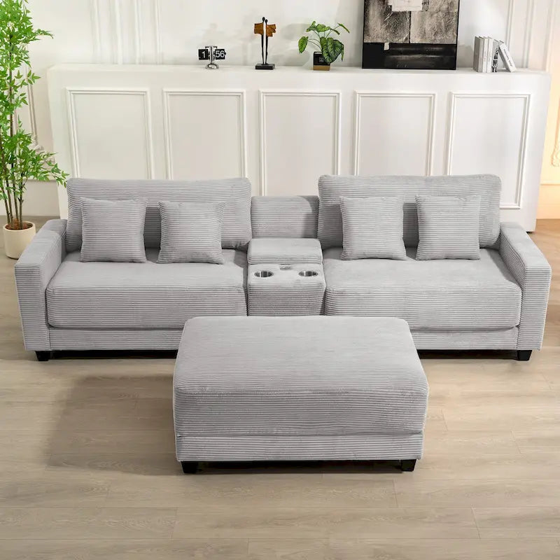 Oversized Corduroy Ottoman with Taper Legs for Living Room