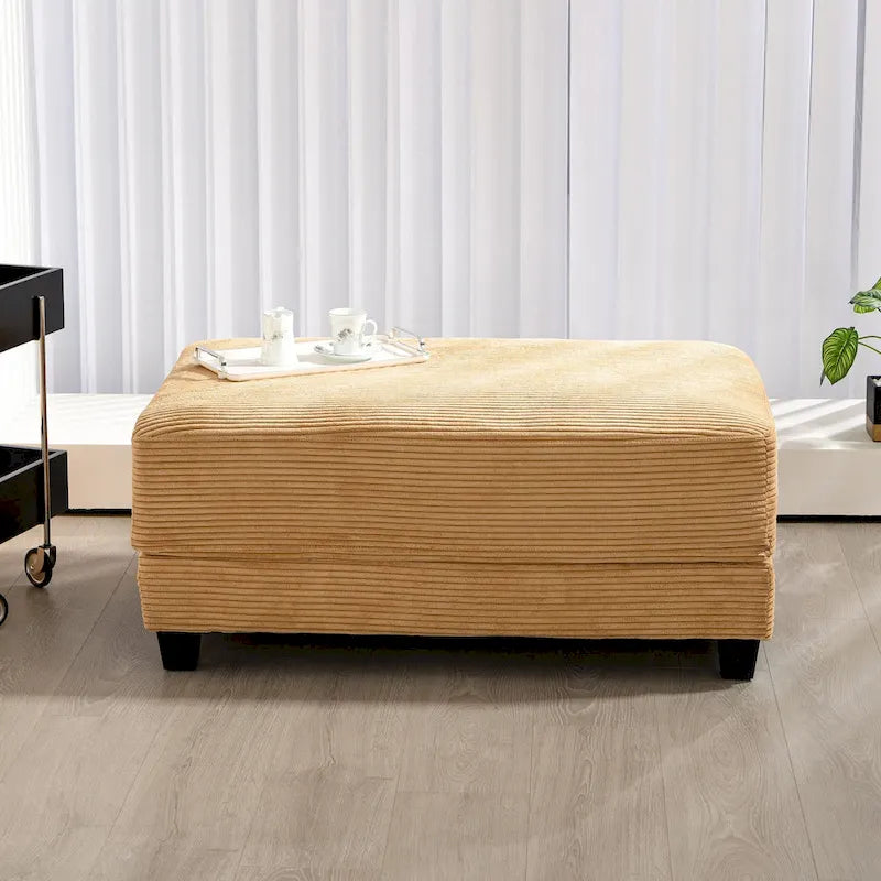 Oversized Corduroy Ottoman with Taper Legs for Living Room