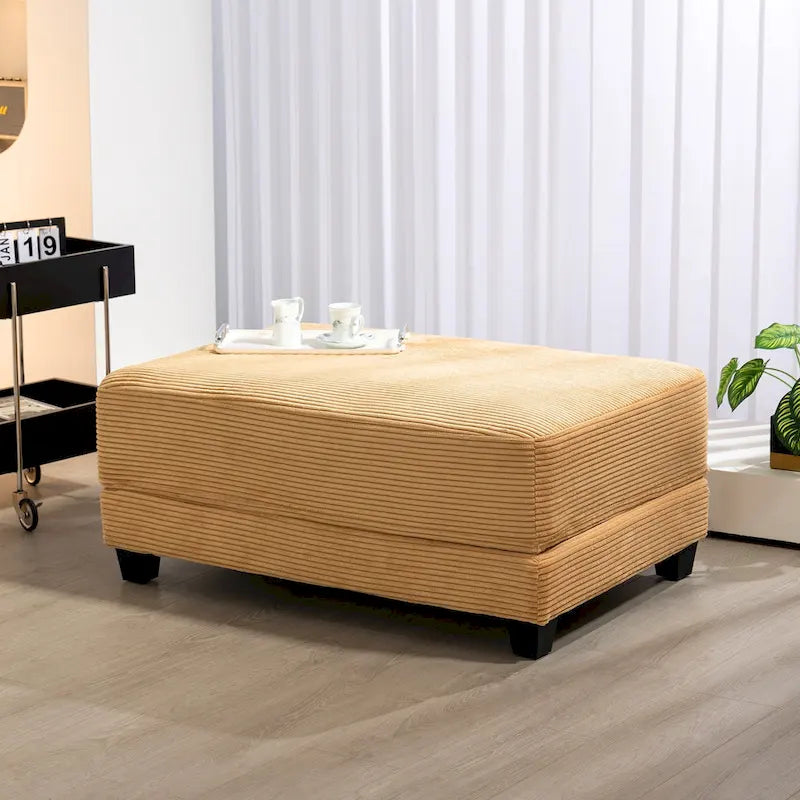 Oversized Corduroy Ottoman with Taper Legs for Living Room