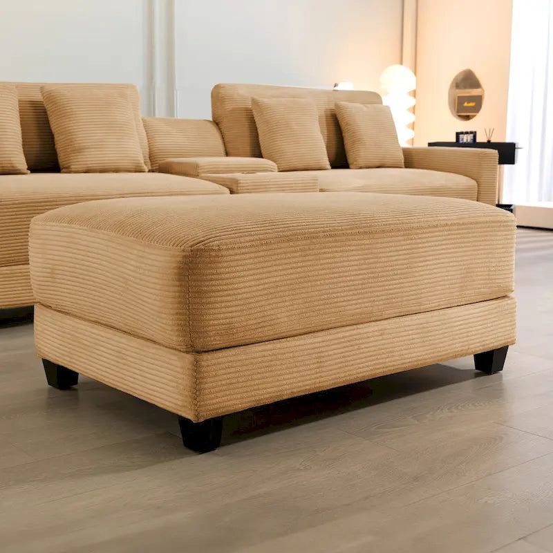 Oversized Corduroy Ottoman with Taper Legs for Living Room