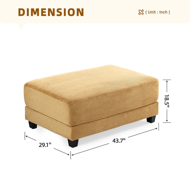 Oversized Corduroy Ottoman with Taper Legs for Living Room