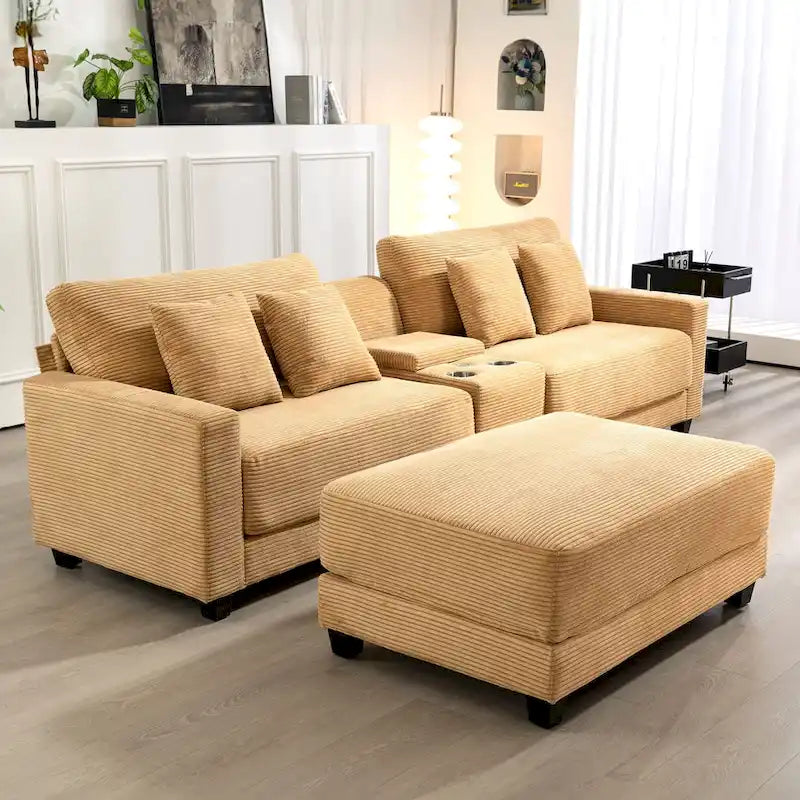 Oversized Corduroy Ottoman with Taper Legs for Living Room