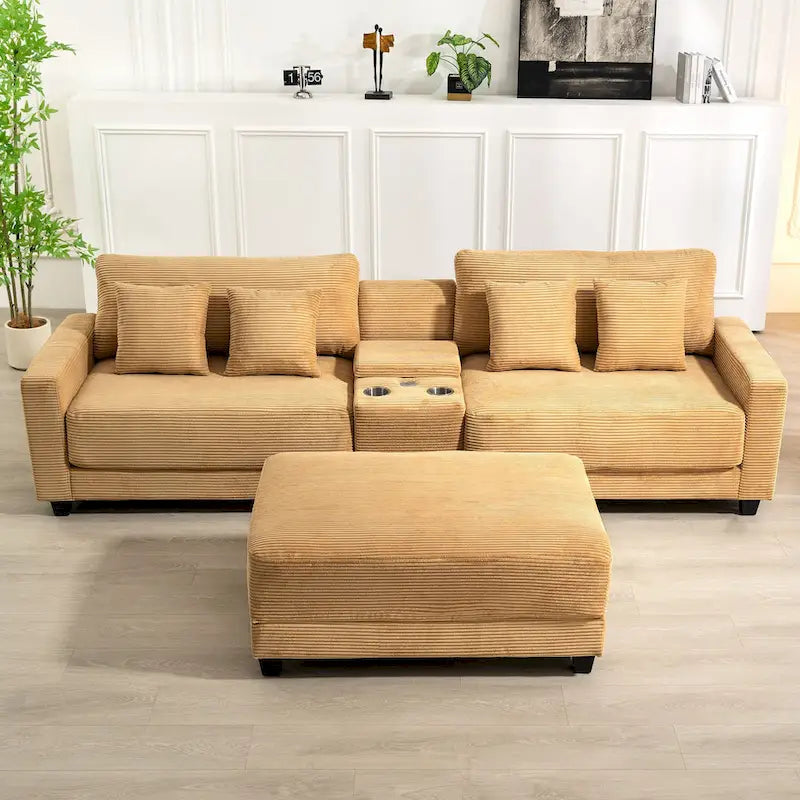Oversized Corduroy Ottoman with Taper Legs for Living Room