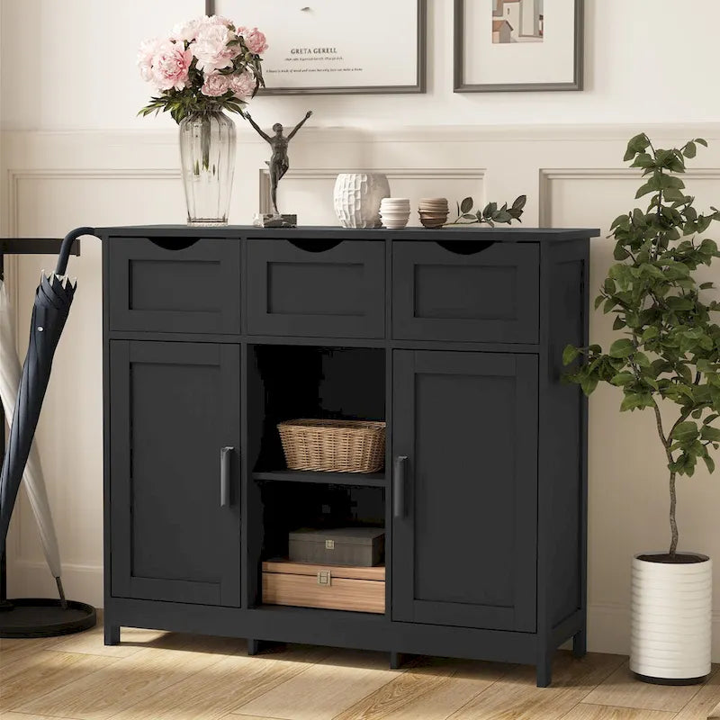 Buffet Sideboard Coffee Bar Cabinet with 3 Drawers and Doors