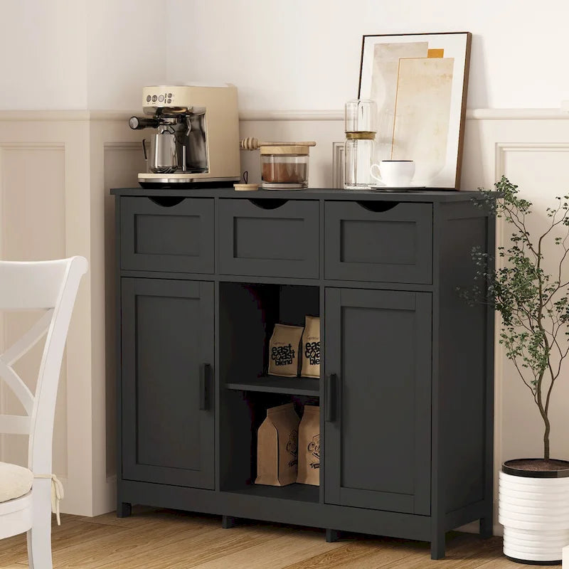 Buffet Sideboard Coffee Bar Cabinet with 3 Drawers and Doors