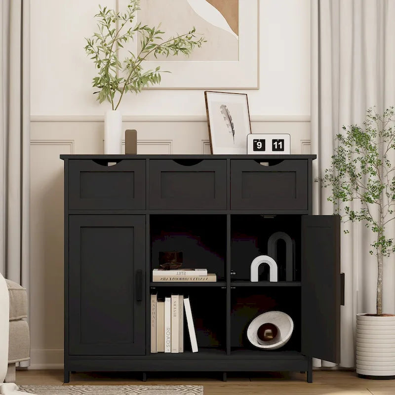 Buffet Sideboard Coffee Bar Cabinet with 3 Drawers and Doors