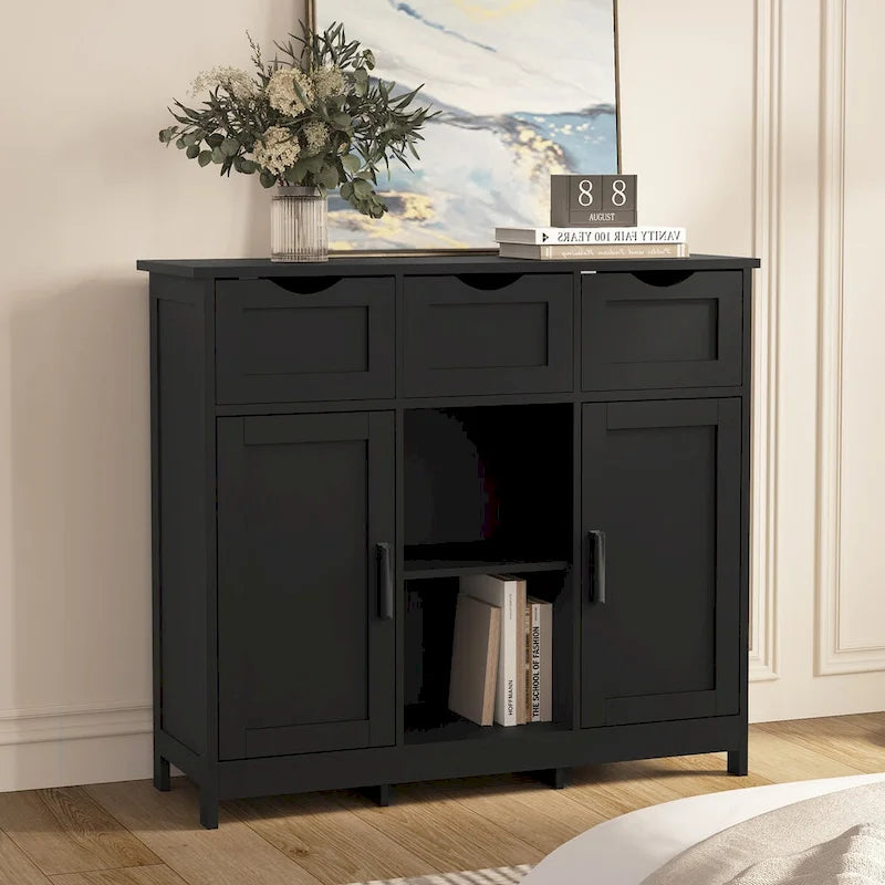 Buffet Sideboard Coffee Bar Cabinet with 3 Drawers and Doors
