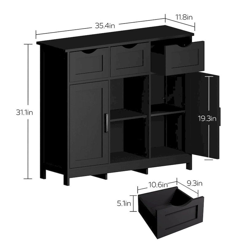 Buffet Sideboard Coffee Bar Cabinet with 3 Drawers and Doors
