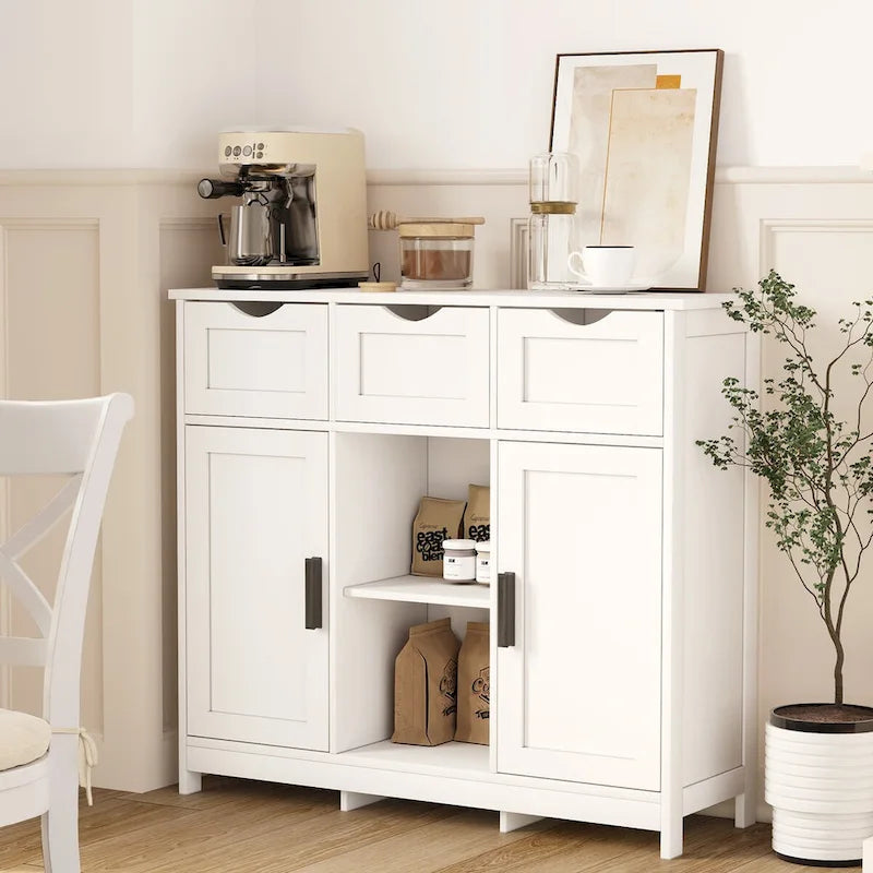 Buffet Sideboard Coffee Bar Cabinet with 3 Drawers and Doors