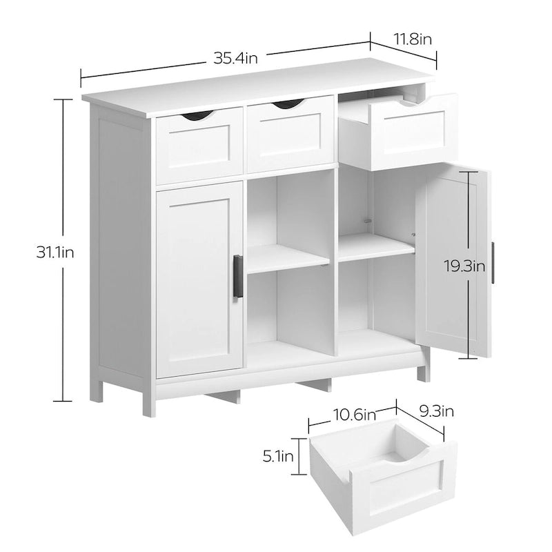 Buffet Sideboard Coffee Bar Cabinet with 3 Drawers and Doors